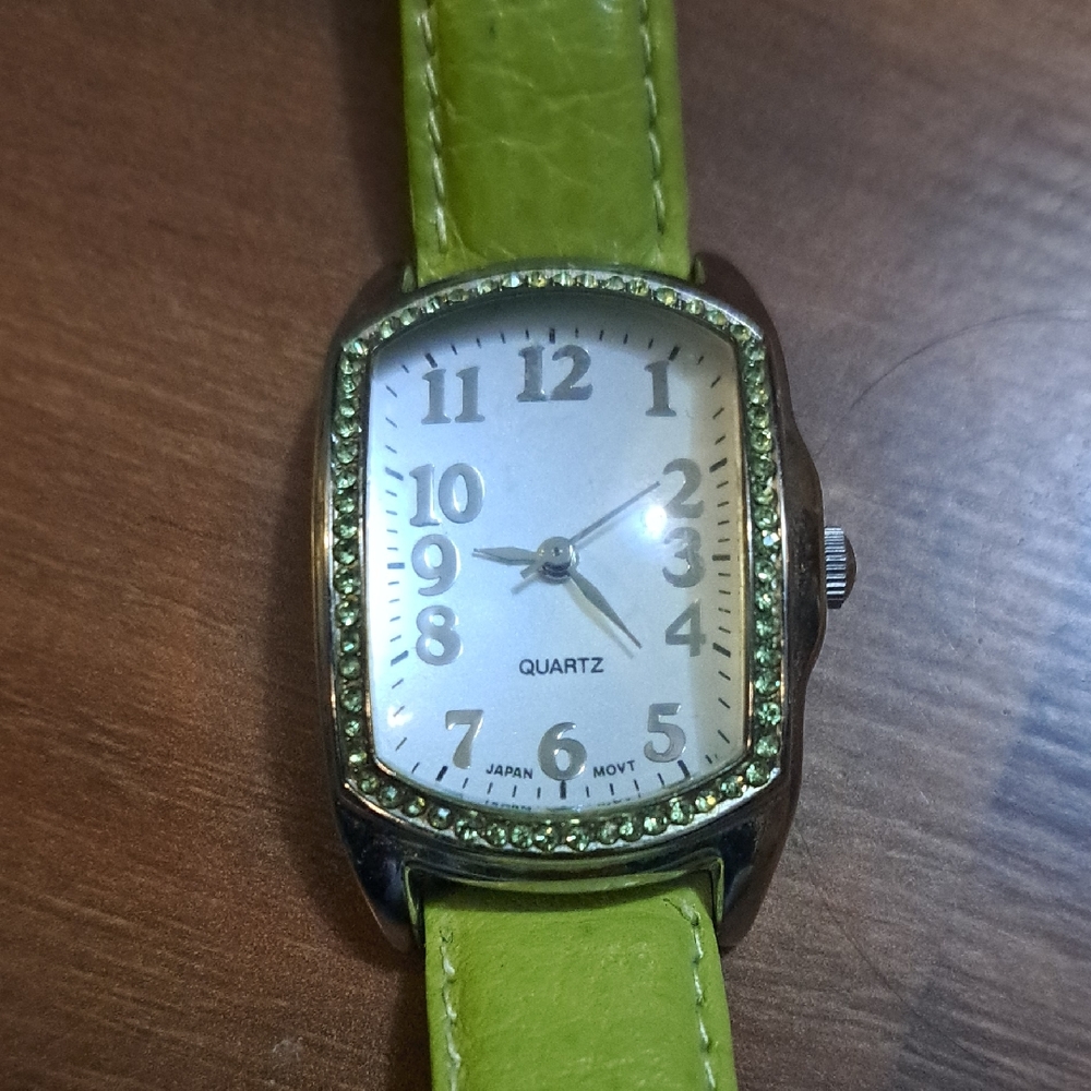 Vintage Avon Lime Green Strap Quartz Watch with Silver Accents. New Battery